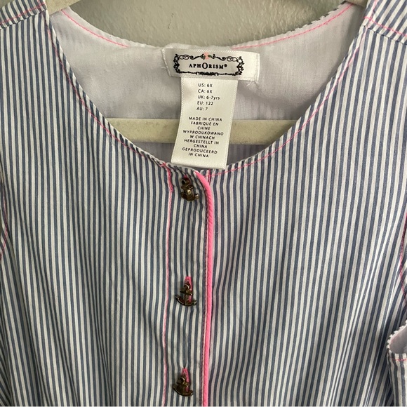 Aphorism Girls Stripe Blue White Pink Sailor Dress Size 6X - Picture 5 of 9
